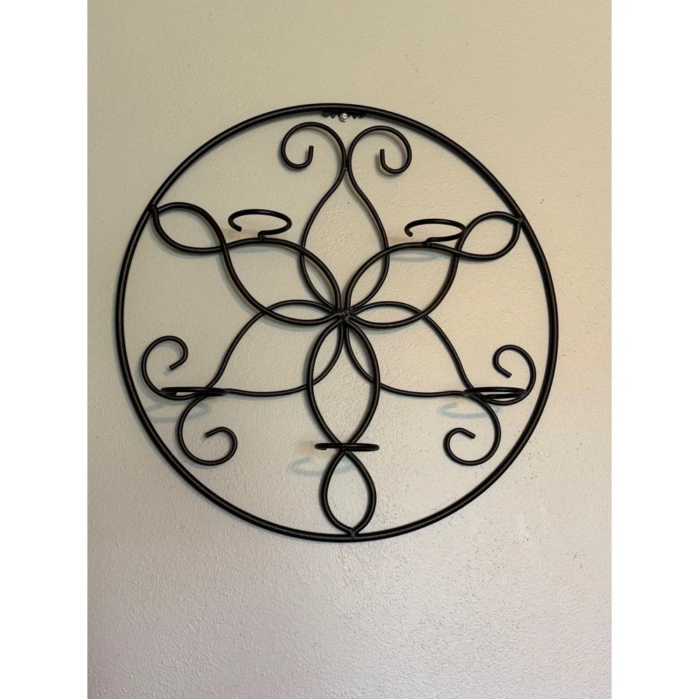 Wrought Iron Scroll Wall Candle/Flower Pot Holder Black Metal Sconce 18